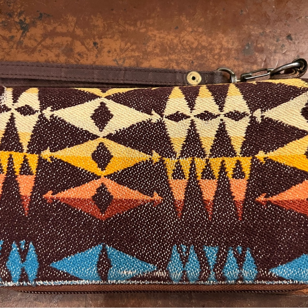 Pendleton Brown And Orange Geometric Wristlet - image 2